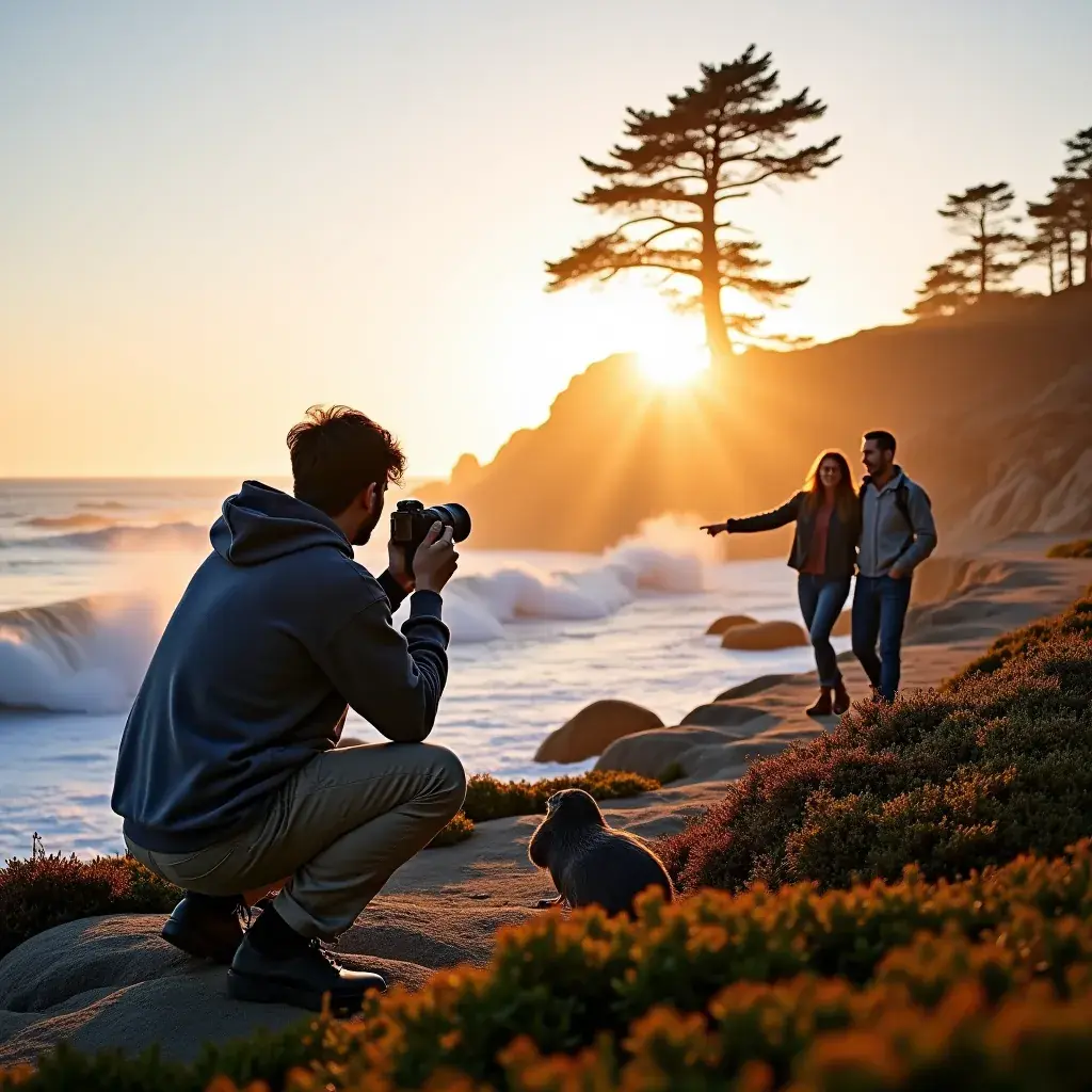 Зеленые холмы и виноградники на фоне горного массива в Калифорнии.